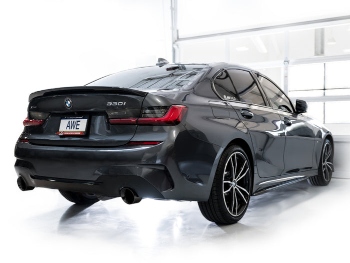 AWE 19-23 BMW 330i / 21-23 BMW 430i Base G2X Track Edition Axle Back Exhaust - Diamond Black available at Damond Motorsports