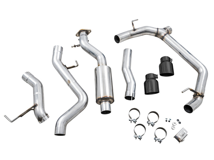 AWE Tuning 2021+ Ford Bronco 0FG Dual Rear Exit Exhaust w/Diamond Black Tips & Bash Guard available at Damond Motorsports