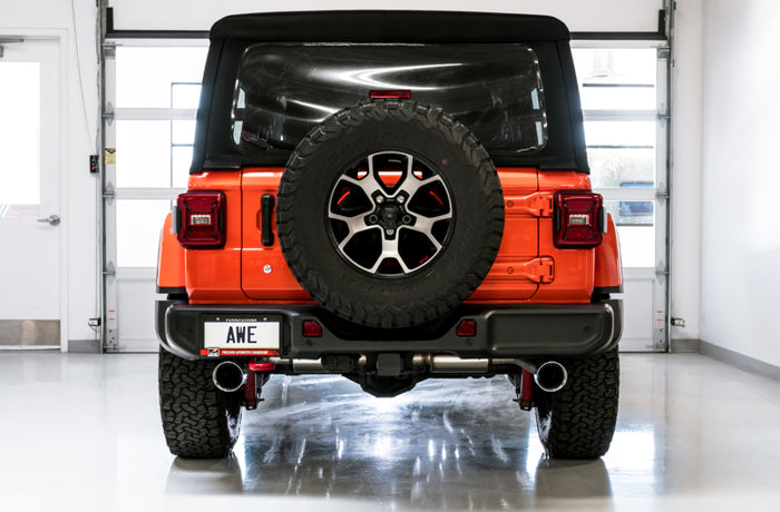 AWE Tuning 2018+ Jeep Wrangler JL/JLU Tread Edition Axle-Back Dual Exhaust - Chrome Silver Tips available at Damond Motorsports