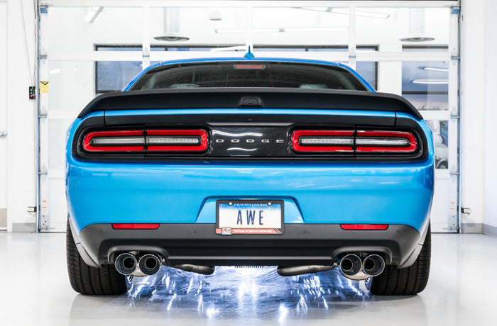 AWE Tuning 2015+ Dodge Challenger 6.4L/6.2L Non-Resonated Touring Edition Exhaust - Quad Silver Tips available at Damond Motorsports