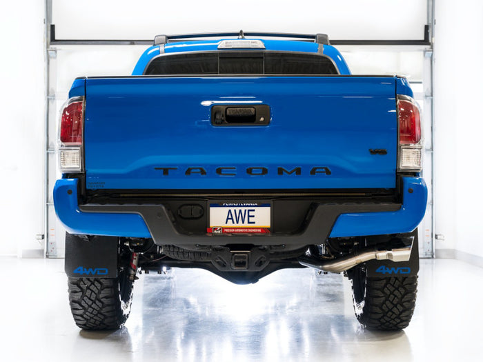 AWE 16-22 Toyota Tacoma 0FG Catback Exhaust w/ BashGuard - Dual Chrome Silver Tips available at Damond Motorsports