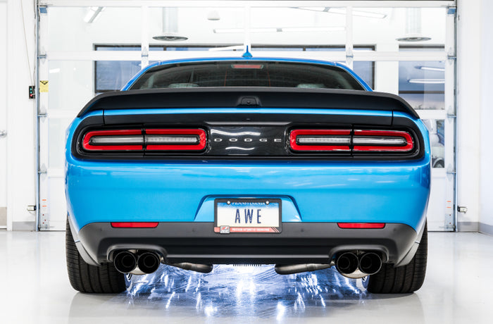 AWE Tuning 2015+ Dodge Challenger 6.4L/6.2L Non-Resonated Touring Edition Exhaust - Quad Black Tips available at Damond Motorsports