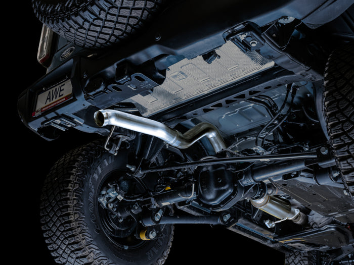 AWE Tuning 2021+ Ford Bronco 0FG Exhaust (No Tips) w/ Bash Guard available at Damond Motorsports