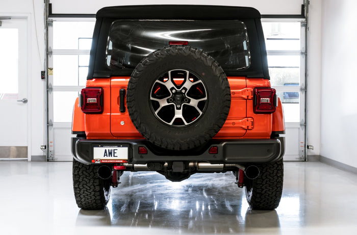 AWE Tuning 2018+ Jeep Wrangler JL/JLU Tread Edition Axle-Back Dual Exhaust - Diamond Black Tips available at Damond Motorsports