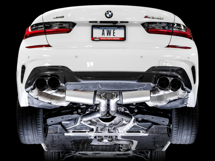 AWE Tuning 2019+ BMW M340i (G20) Non-Resonated Touring Edition Exhaust - Quad Diamond Black Tips available at Damond Motorsports