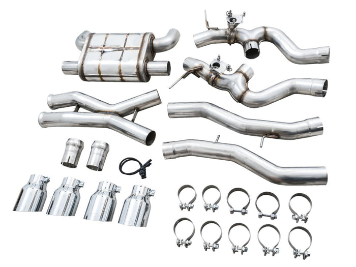 AWE SwitchPath Catback Exhaust for BMW G8X M3/M4 - Chrome Silver Tips available at Damond Motorsports