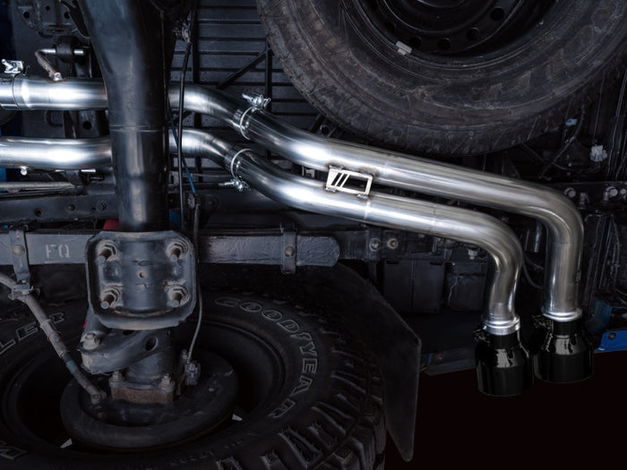 AWE 16-22 Toyota Tacoma 0FG Catback Exhaust w/ BashGuard - Dual Diamond Black Tips available at Damond Motorsports