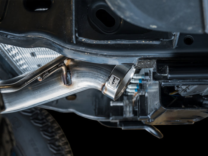 AWE Tuning 2021+ Ford Bronco 0FG Dual Rear Exit Exhaust w/Diamond Black Tips & Bash Guard available at Damond Motorsports