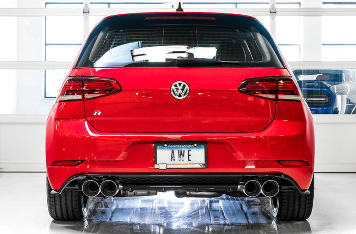 AWE Tuning Mk7 Golf R SwitchPath Exhaust w/Chrome Silver Tips 102mm available at Damond Motorsports