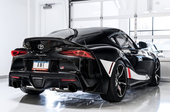 AWE 2020 Toyota Supra A90 Non-Resonated Touring Edition Exhaust - 5in Diamond Black Tips available at Damond Motorsports