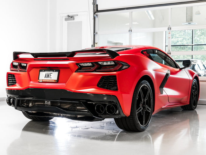 AWE Tuning 2020 Chevrolet Corvette (C8) Track Edition Exhaust - Quad Diamond Black Tips available at Damond Motorsports