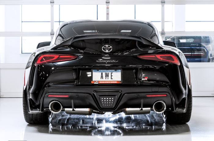 AWE 2020 Toyota Supra A90 Resonated Touring Edition Exhaust - 5in Chrome Silver Tips available at Damond Motorsports