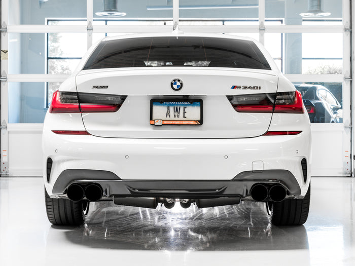 AWE Tuning 2019+ BMW M340i (G20) Non-Resonated Touring Edition Exhaust - Quad Diamond Black Tips available at Damond Motorsports