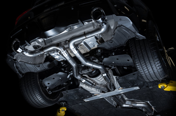 AWE Tuning 2020 Toyota Supra A90 Track Edition Exhaust - 5in Chrome Silver Tips available at Damond Motorsports