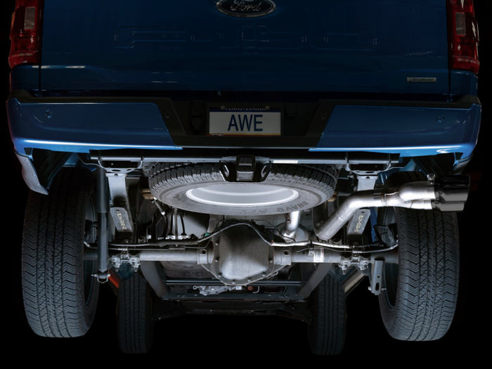 AWE 0FG 21+ Ford F150 Dual Side Exit Cat-Back Exhaust - 4.5in Diamond Black Tips available at Damond Motorsports