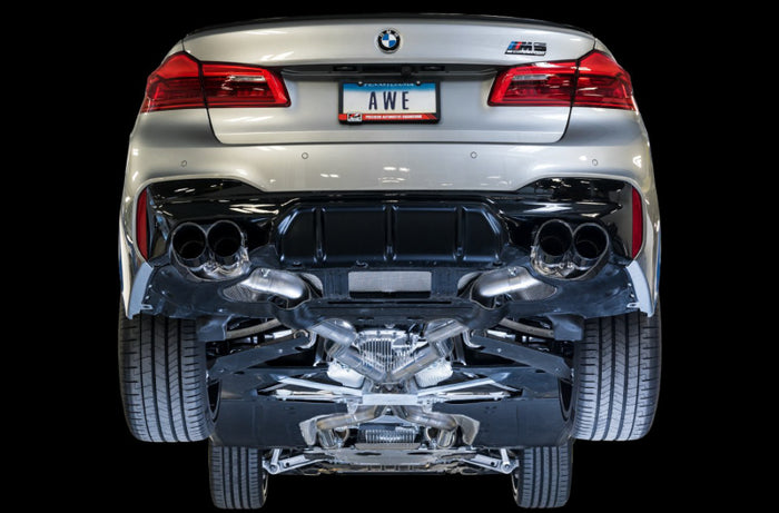 AWE Tuning 18-19 BMW F90 M5 SwitchPatch Cat-Back Exhaust- Black Diamond Tips available at Damond Motorsports