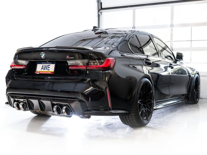 AWE SwitchPath Catback Exhaust for BMW G8X M3/M4 - Chrome Silver Tips available at Damond Motorsports